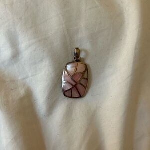 Sterling Silver & Pink Mother of Pearl Inlay Necklace Charm